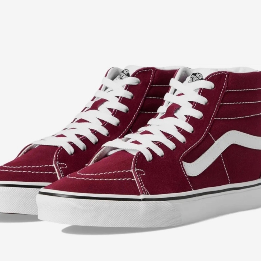 Vans Maroon High-Top Sneakers with White Trim - Picture 1 of 3
